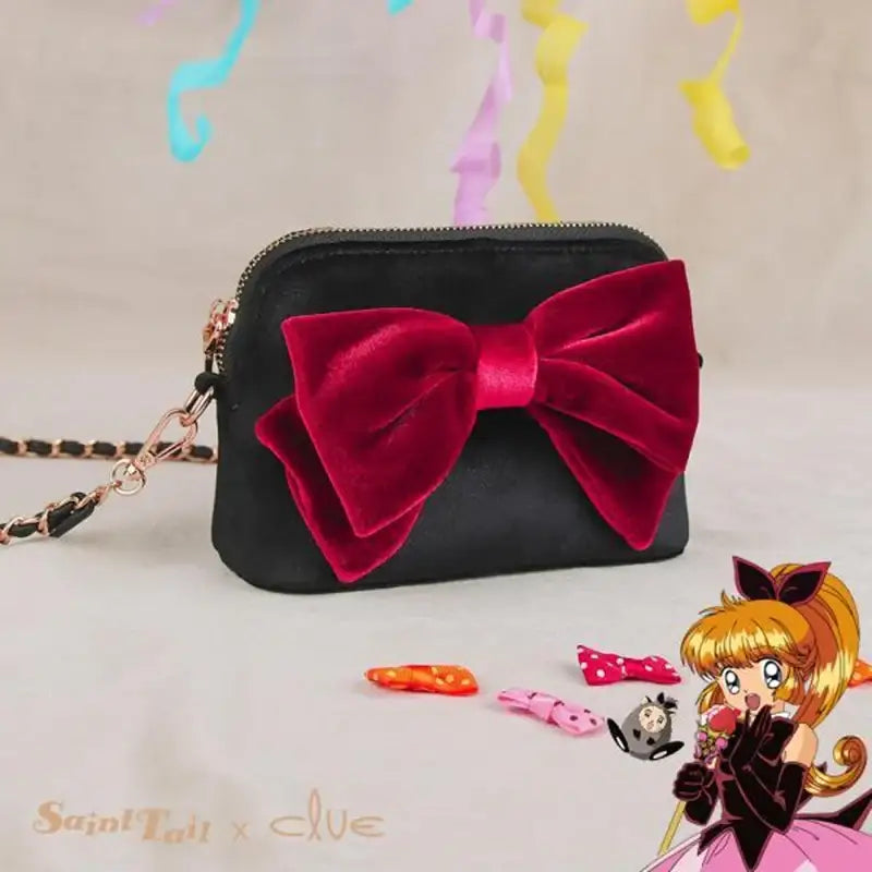 Saint Tail x Clue - Saint Velvet Ribbon Black Pouch - CLUE - Pouch - Harumio