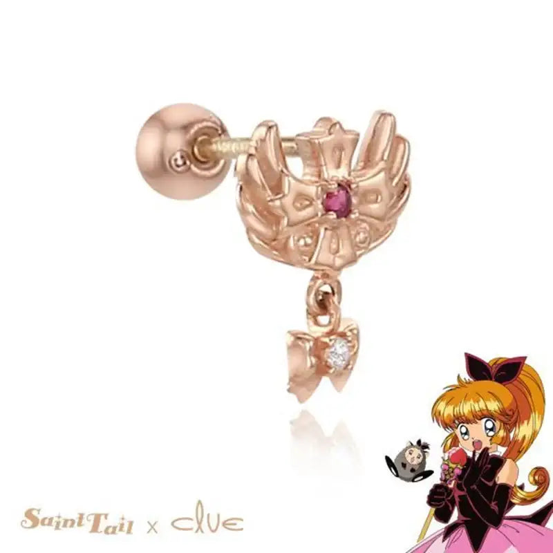 Saint Tail x Clue - Angel Wing Cross With Ribbon 10K Gold Piercing - CLUE - Jewelry - Harumio