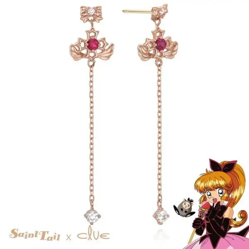 Saint Tail x Clue - Ribbon 10K & 14K Gold Long Drop Earrings - CLUE - Jewelry - Harumio