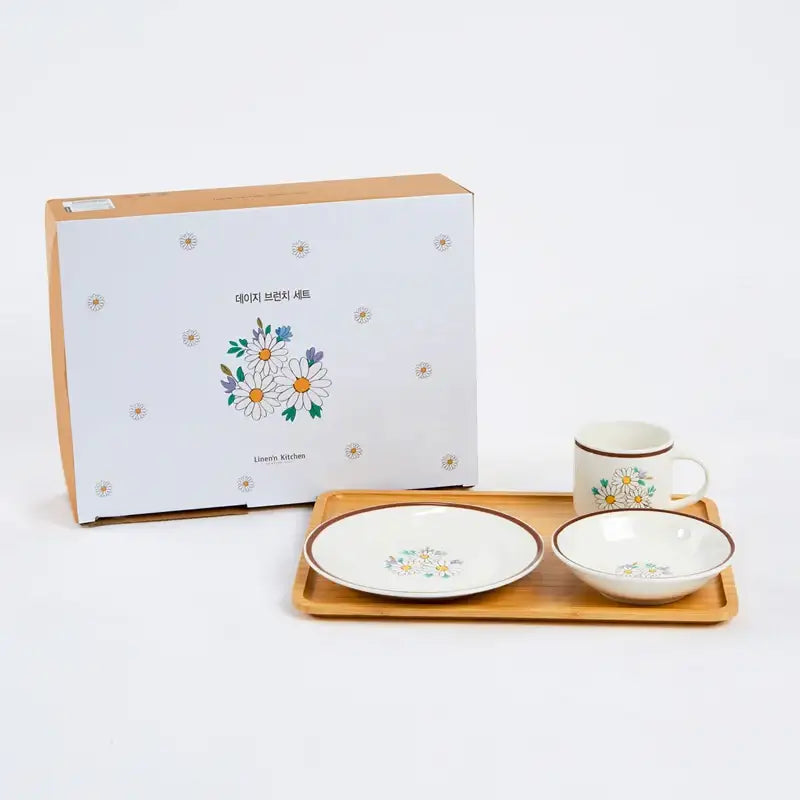 L Daisy Korean Brunch Set & Bamboo Tray - Modern House - Kitchenware - Harumio