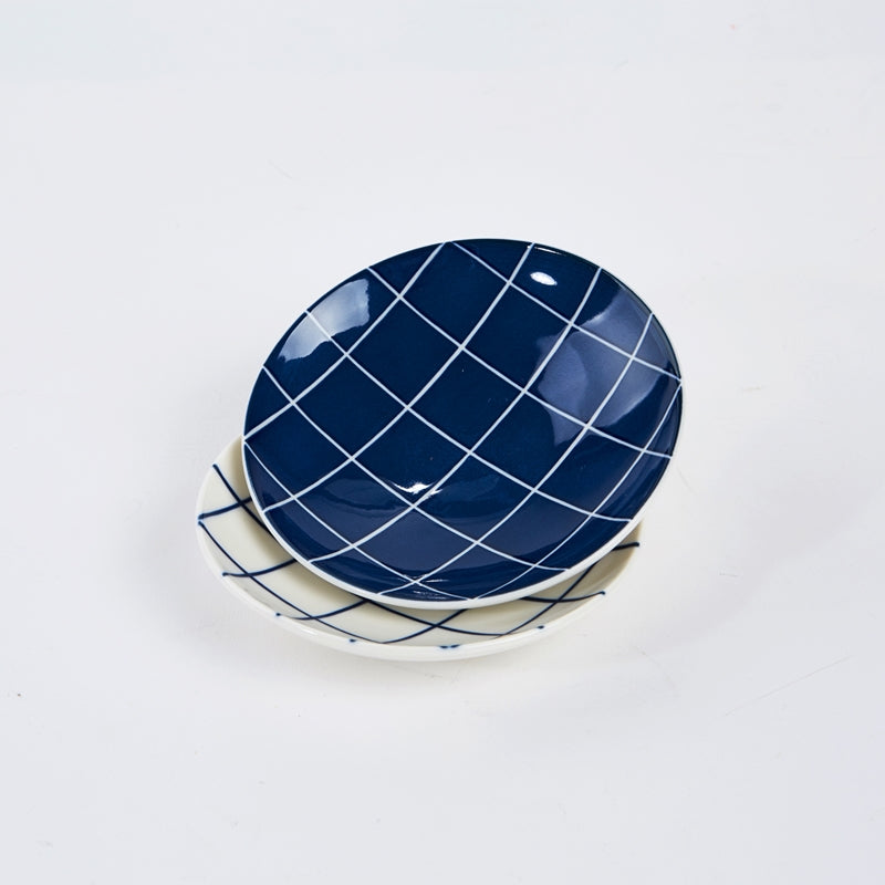 L Blue Line Korean Tableware Set 5P & Bamboo Tray