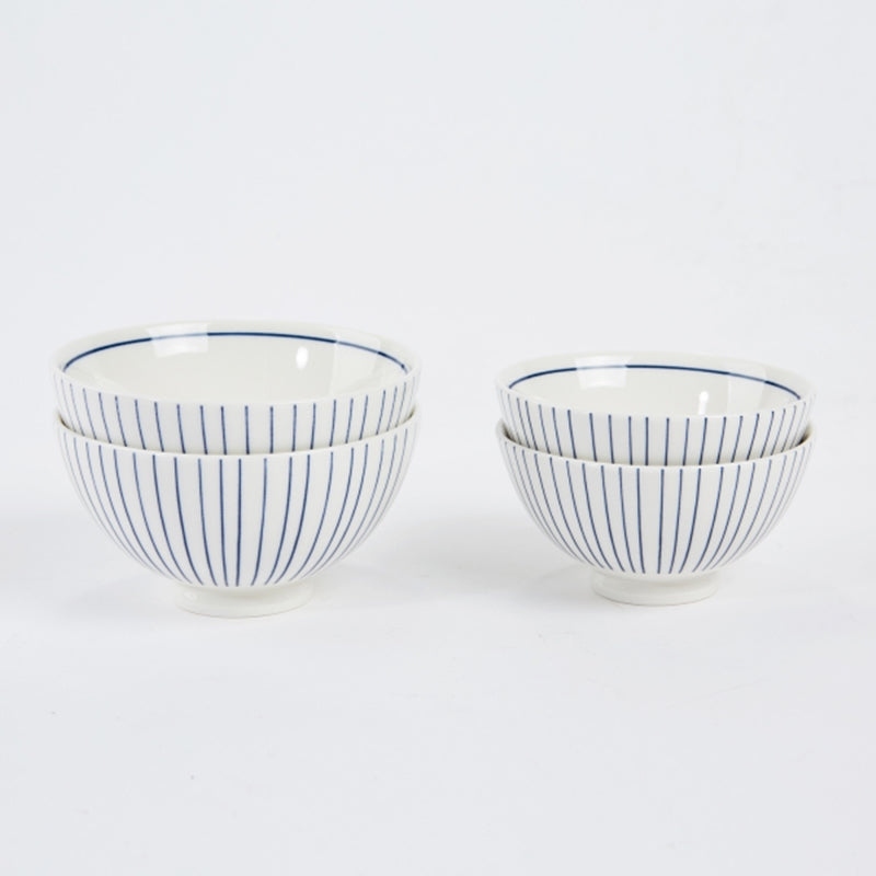 Korean L Blue Line Rice Bowl & Soup Bowl Set For 2