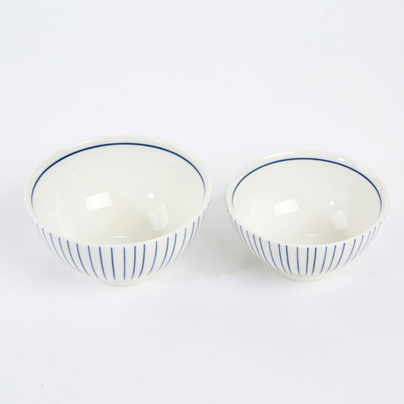 Korean L Blue Line Rice Bowl & Soup Bowl Set For 2