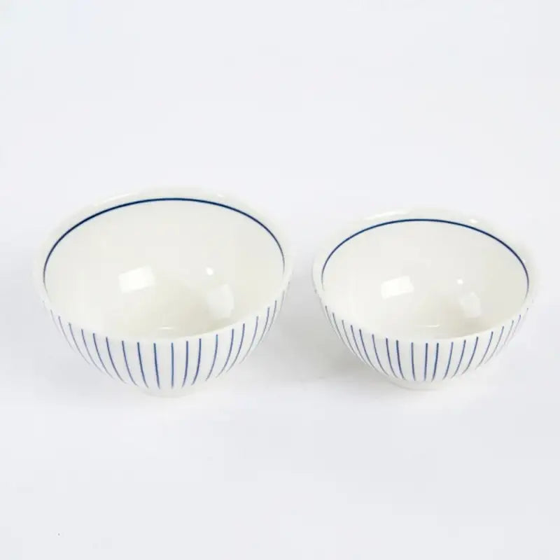 Korean L Blue Line Rice Bowl & Soup Bowl Set For 2 - Modern House - Kitchenware - Harumio