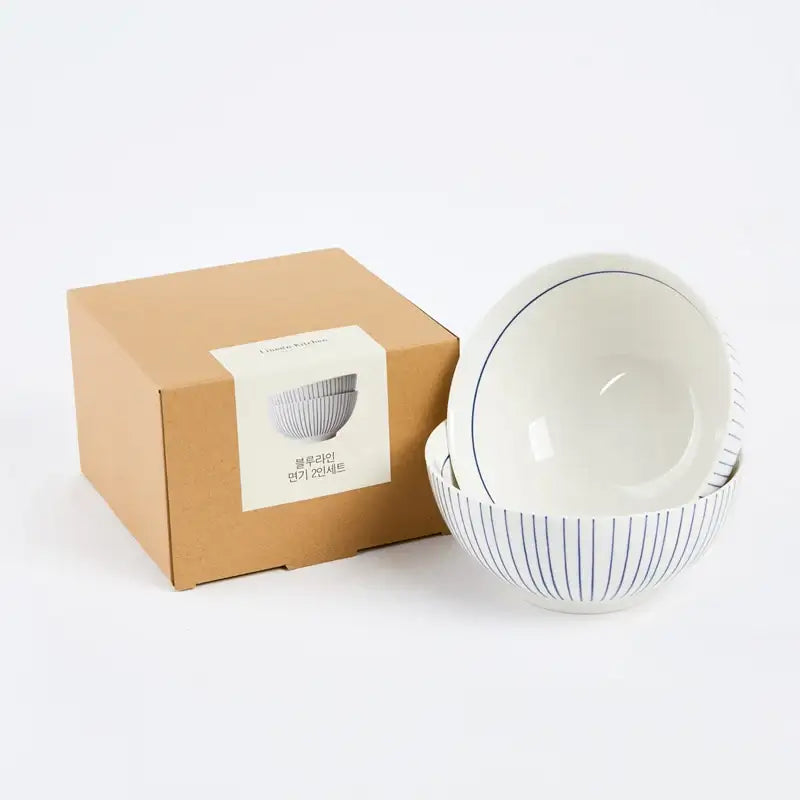 Korean L Blue Line Noodles Bowl Set For 2 - Modern House - Kitchenware - Harumio