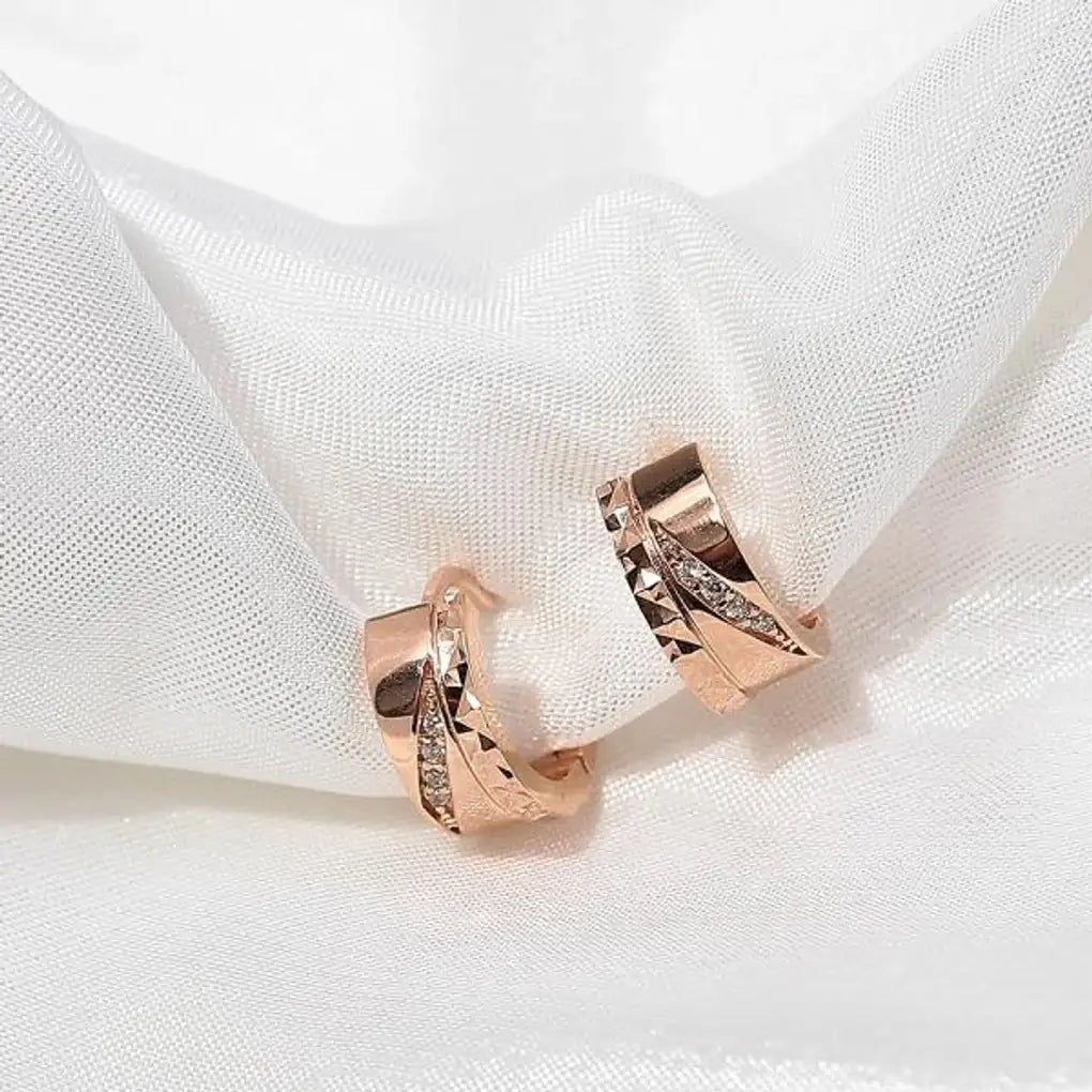 CLUE - Diagonal Cubic One-Touch Ring Earrings - CLUE - Jewelry - Harumio