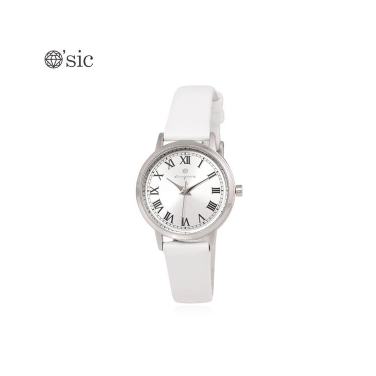 OST - Cream White Silver Round Leather Watch