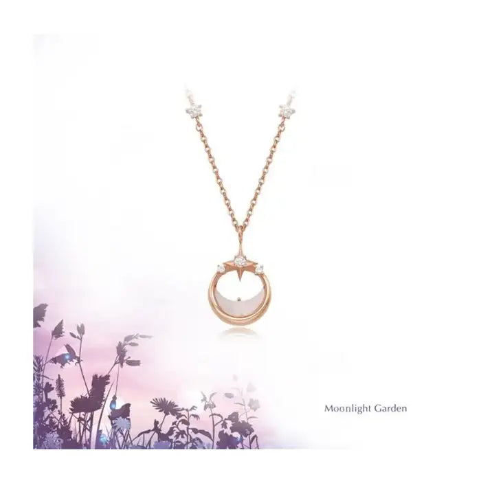 OST - Milky Crescent Moonlight Garden Silver Necklace - OST - Jewelry - Harumio