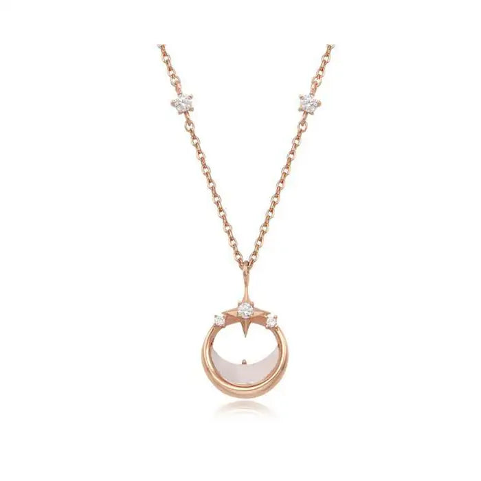 OST - Milky Crescent Moonlight Garden Silver Necklace - OST - Jewelry - Harumio