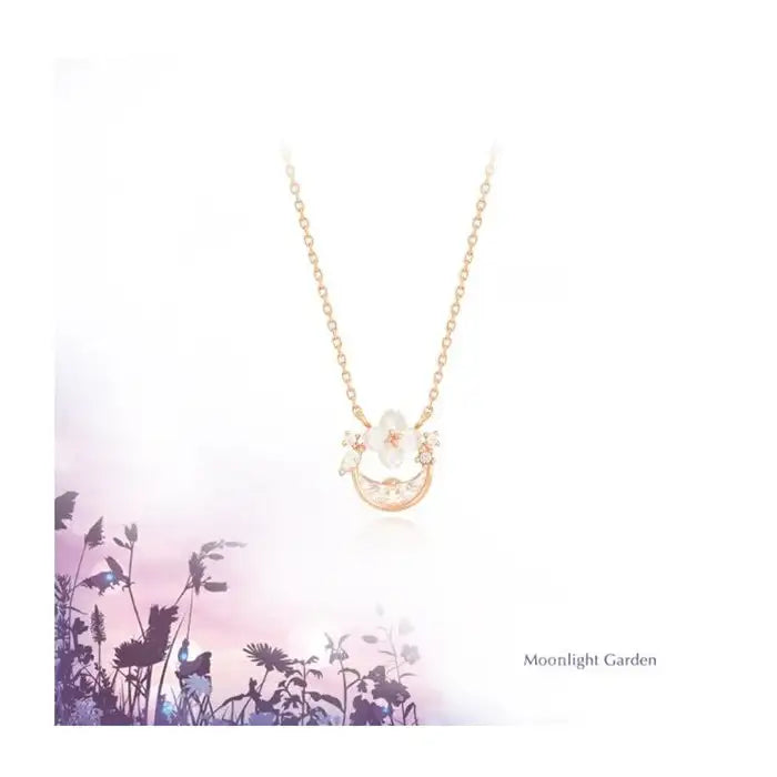 OST - Milky Crescent Mother-of-Pearl Moonlight Garden Silver Necklace - OST - Jewelry - Harumio