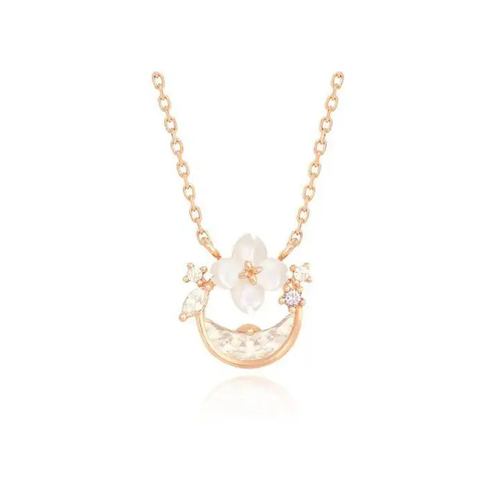 OST - Milky Crescent Mother-of-Pearl Moonlight Garden Silver Necklace - OST - Jewelry - Harumio