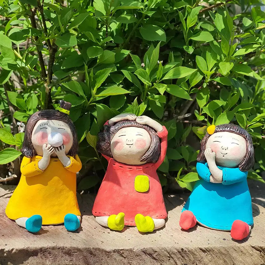 Bosan Pottery - Handmade Earthenware Happy Girl Doll - Bosan Pottery - Home & Living, Accessories - Harumio