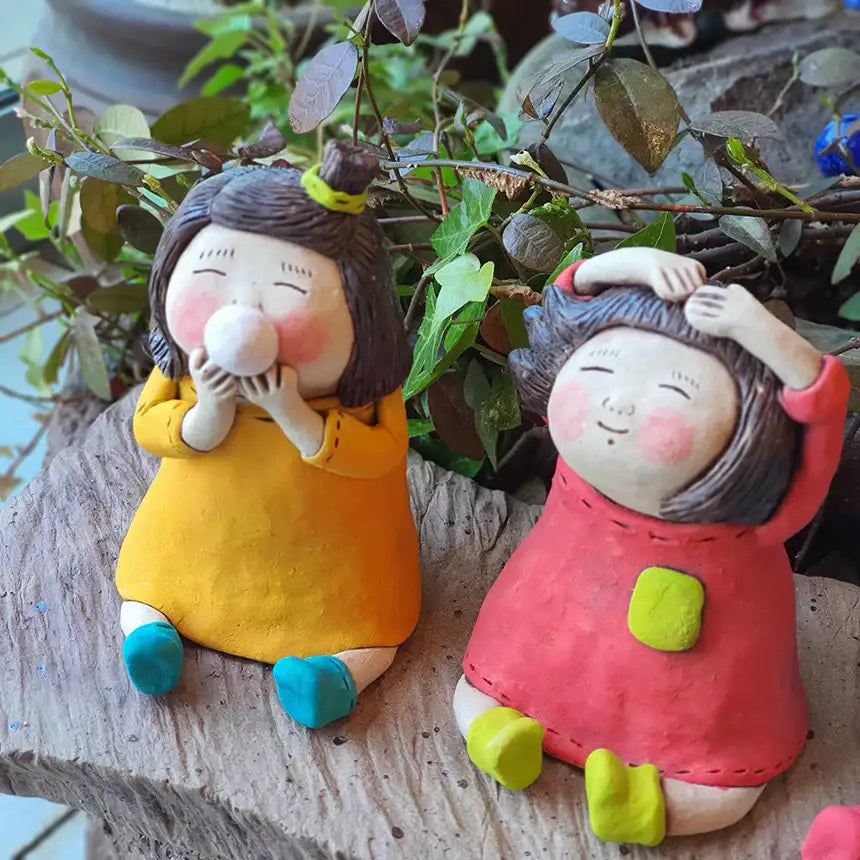 Bosan Pottery - Handmade Earthenware Happy Girl Doll - Bosan Pottery - Home & Living, Accessories - Harumio