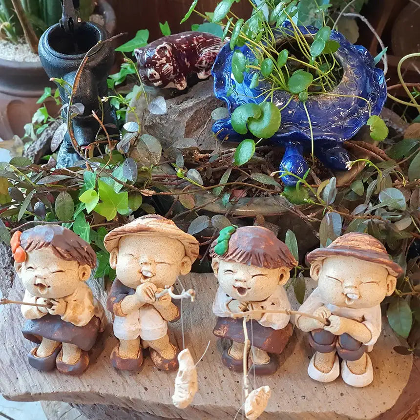 Bosan Pottery - Handmade Earthenware Happy Fishing Doll with Rod - Bosan Pottery - Home & Living, Accessories - Harumio