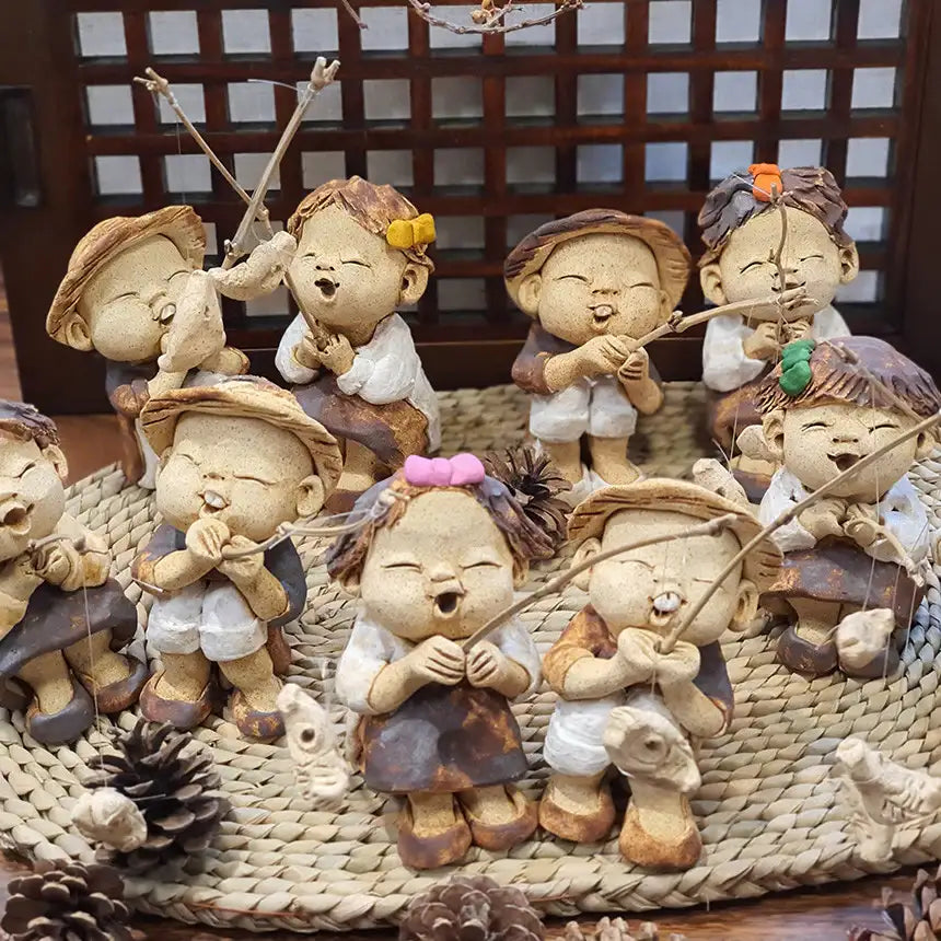 Bosan Pottery - Handmade Earthenware Happy Fishing Doll with Rod - Bosan Pottery - Home & Living, Accessories - Harumio