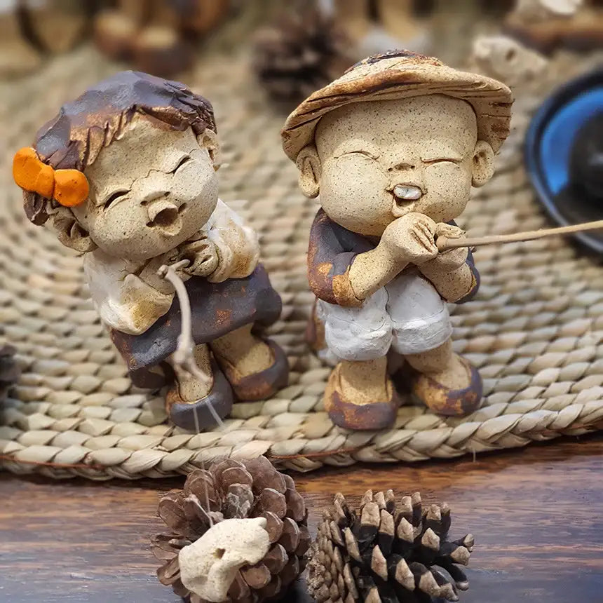 Bosan Pottery - Handmade Earthenware Happy Fishing Doll with Rod - Bosan Pottery - Home & Living, Accessories - Harumio