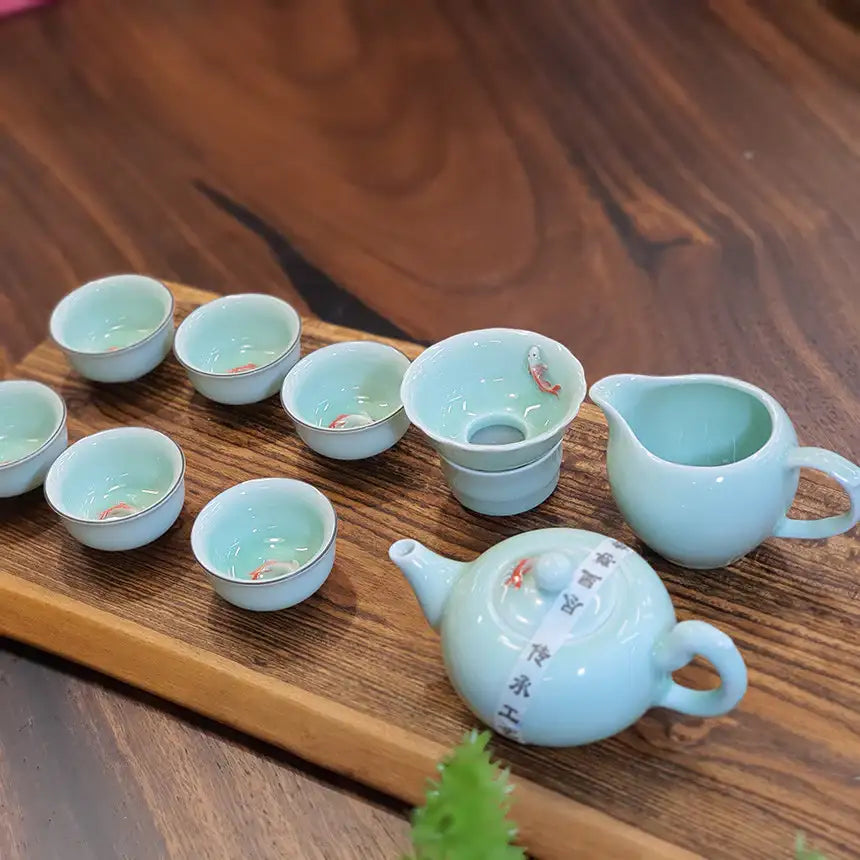 Bosan Pottery - Fish Porcelain Traditional Tea Set - Bosan Pottery - Home & Living, Accessories - Harumio