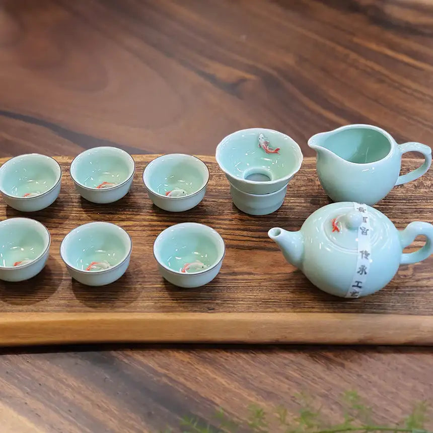 Bosan Pottery - Fish Porcelain Traditional Tea Set - Bosan Pottery - Home & Living, Accessories - Harumio