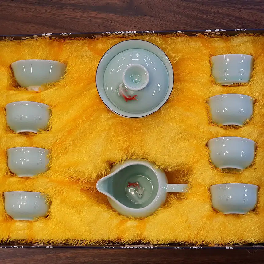 Bosan Pottery - Fish Porcelain Traditional Pu-er Tea Set - Bosan Pottery - Home & Living, Accessories - Harumio