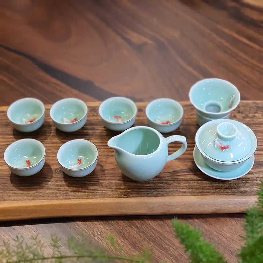 Bosan Pottery - Fish Porcelain Traditional Pu-er Tea Set - Bosan Pottery - Home & Living, Accessories - Harumio