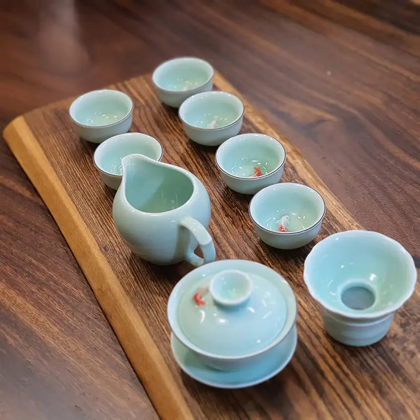 Bosan Pottery - Fish Porcelain Traditional Pu-er Tea Set - Bosan Pottery - Home & Living, Accessories - Harumio