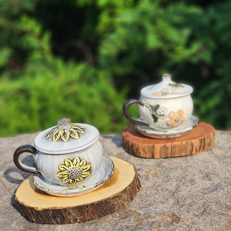 Bosan Pottery - Sunflower Porcelain Mug with Lid Set