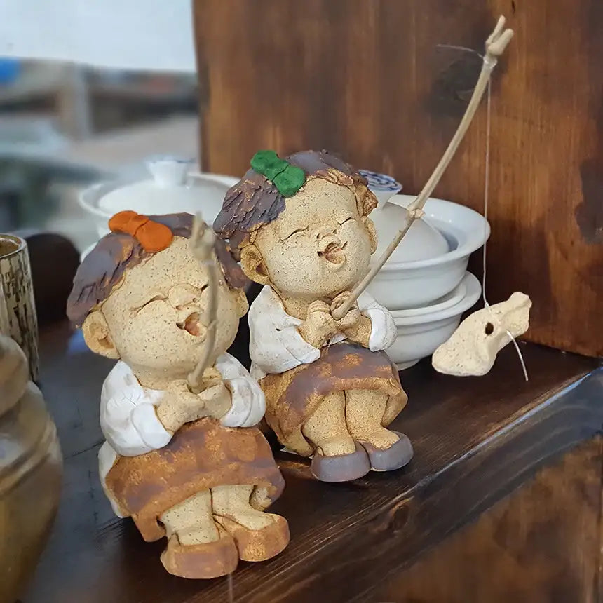 Bosan Pottery - Handmade Earthenware Happy Fishing Doll with Rod - Bosan Pottery - Home & Living, Accessories - Harumio