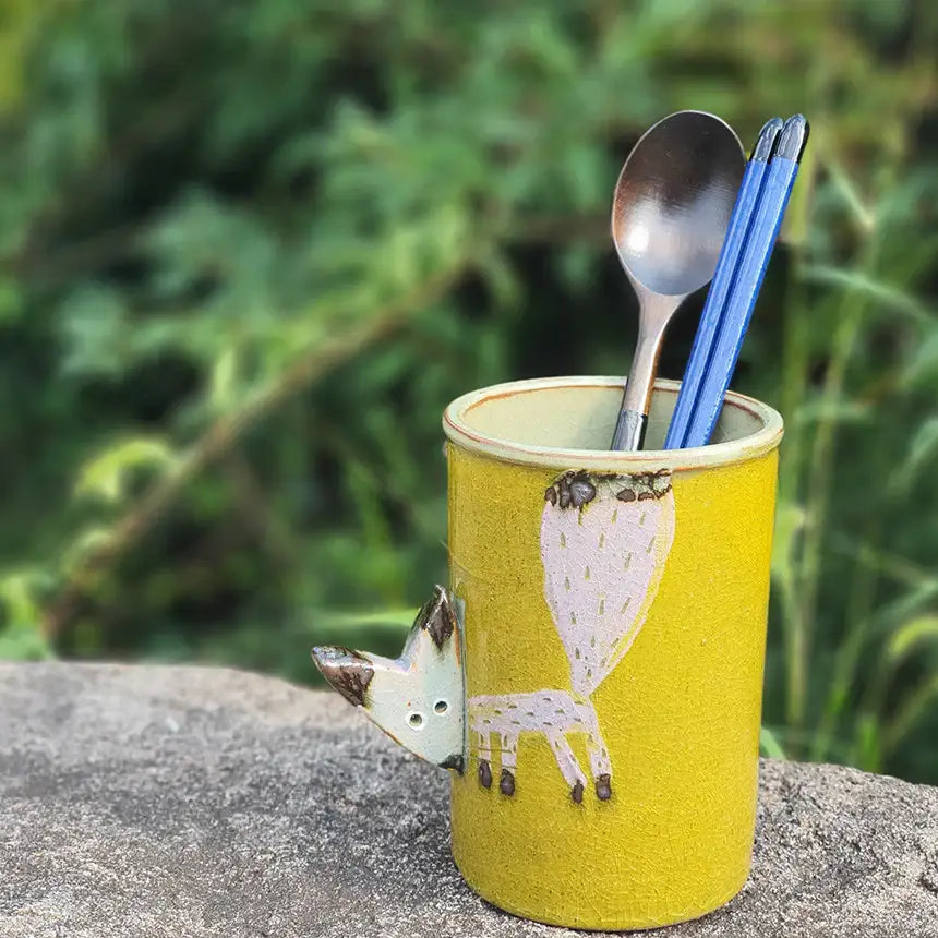 Bosan Pottery - Fox Porcelain Cutlery Holder - Bosan Pottery - Home & Living, Accessories - Harumio