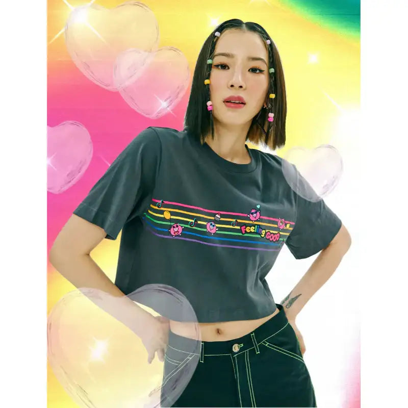 TiKTok Friends - Feeling Good Cropped T-Shirt - TiKTok Friends - Clothing - Harumio