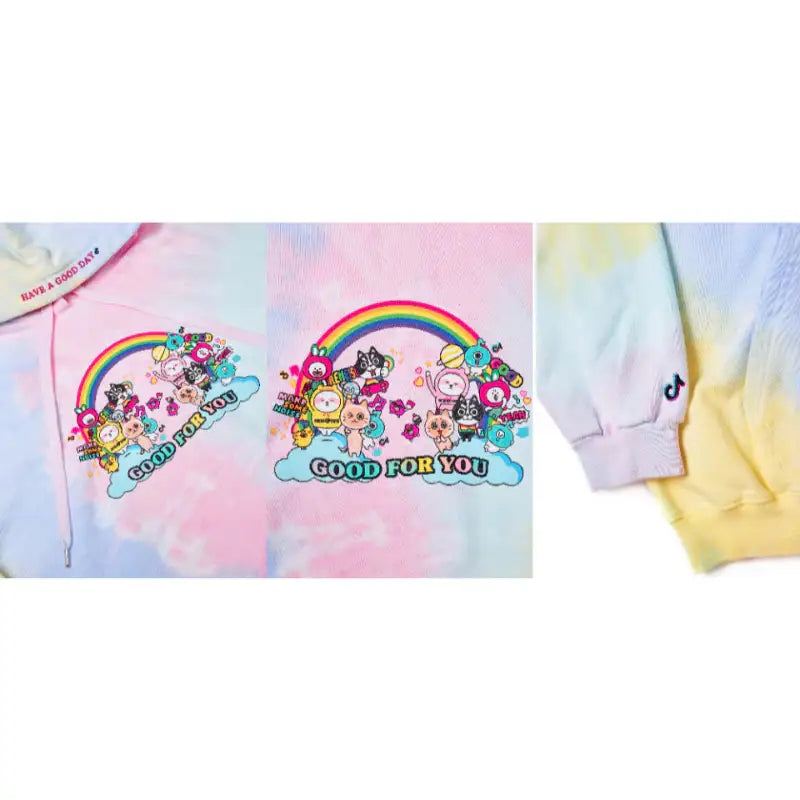 TiKTok Friends - Rainbow Collage Tie Dye Hoodie Sweatshirt - TiKTok Friends - Clothing - Harumio