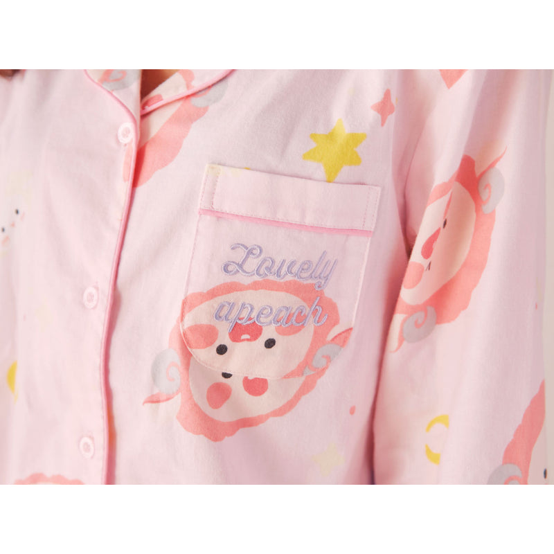 Kakao Friends - Lovely Apeach - Women's Twill Pajamas Set
