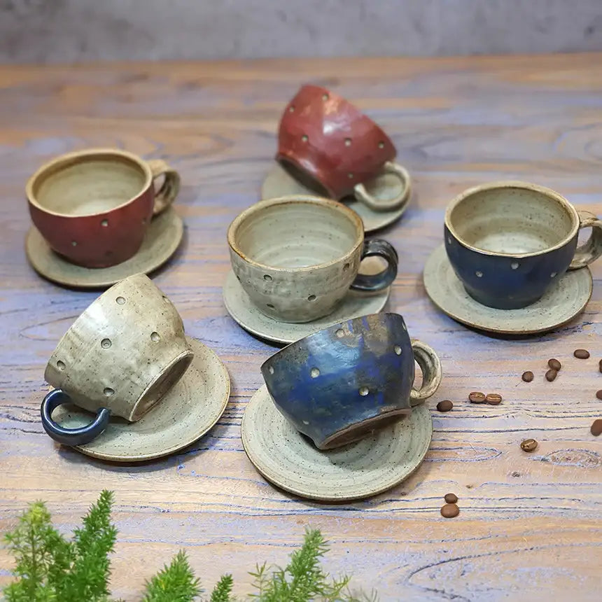 Bosan Pottery - Vintage Waterdrop Porcelain Coffee Cup Set - Bosan Pottery - Home & Living, Accessories - Harumio