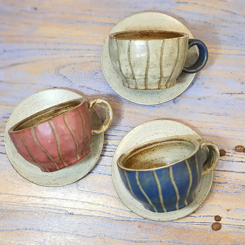 Bosan Pottery - Vintage Striped Porcelain Tea Cup Set - Bosan Pottery - Home & Living, Accessories - Harumio