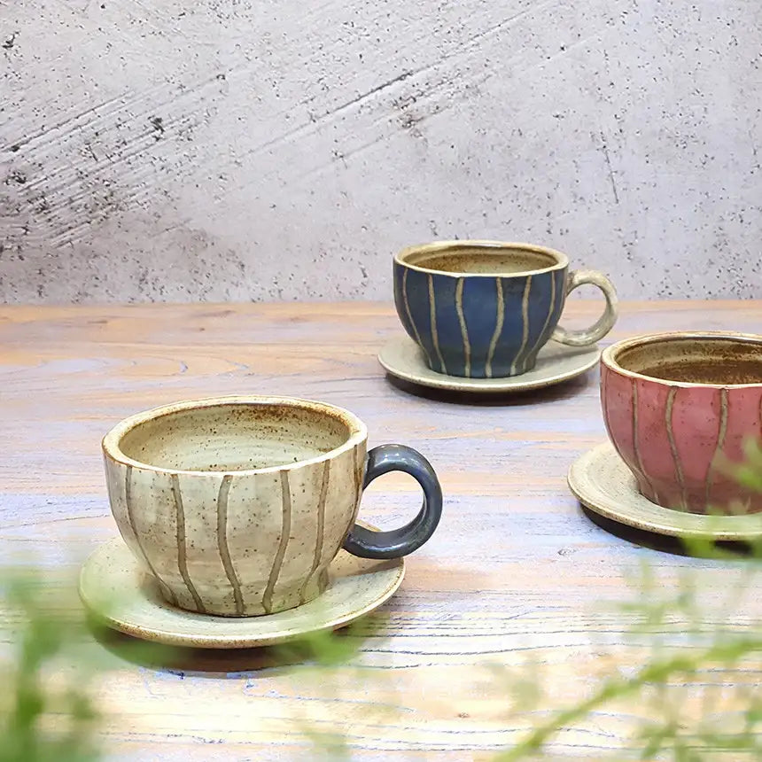 Bosan Pottery - Vintage Striped Porcelain Tea Cup Set - Bosan Pottery - Home & Living, Accessories - Harumio