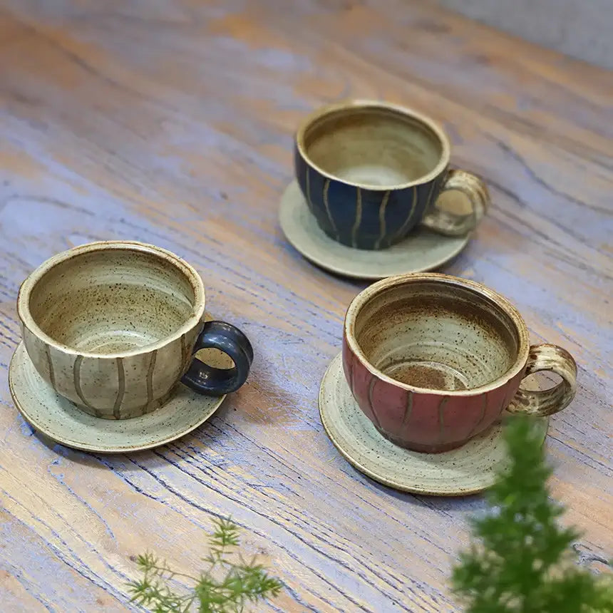Bosan Pottery - Vintage Striped Porcelain Tea Cup Set - Bosan Pottery - Home & Living, Accessories - Harumio