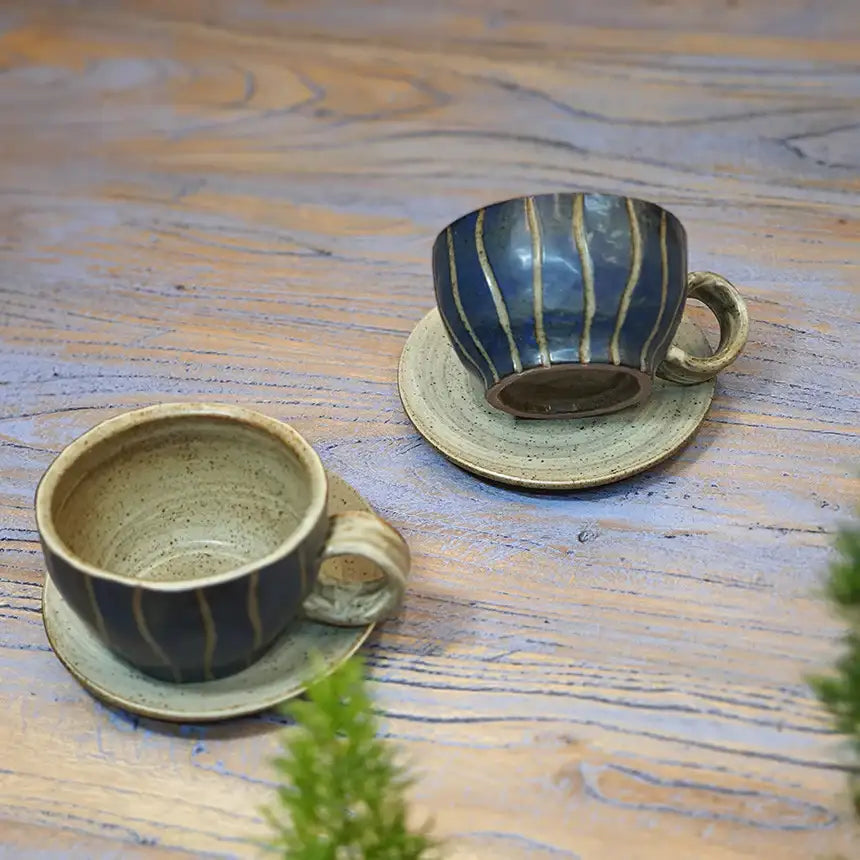 Bosan Pottery - Vintage Striped Porcelain Tea Cup Set - Bosan Pottery - Home & Living, Accessories - Harumio
