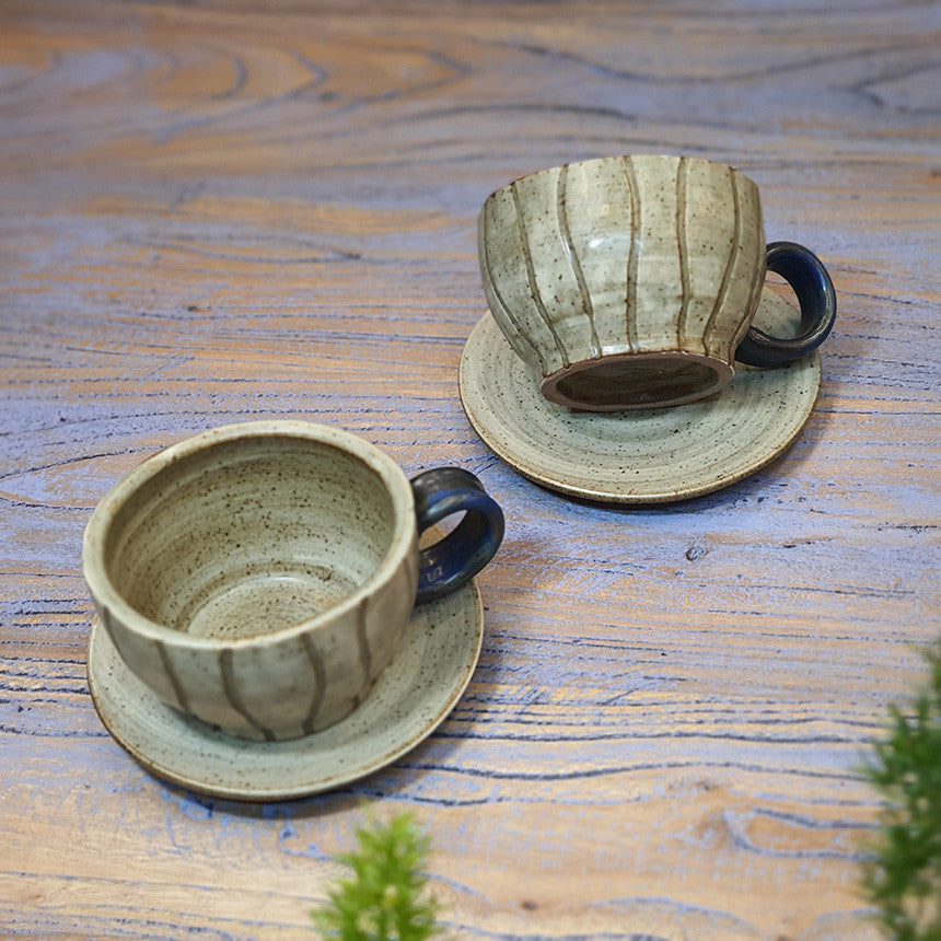Bosan Pottery - Vintage Striped Porcelain Tea Cup Set