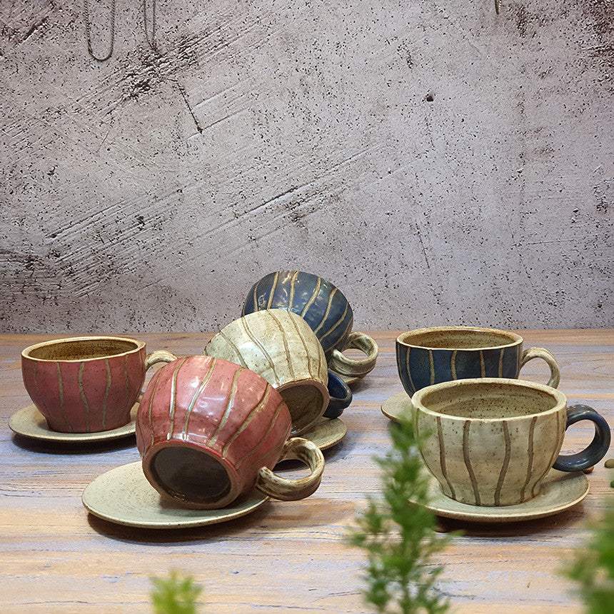 Bosan Pottery - Vintage Striped Porcelain Tea Cup Set - Bosan Pottery - Home & Living, Accessories - Harumio