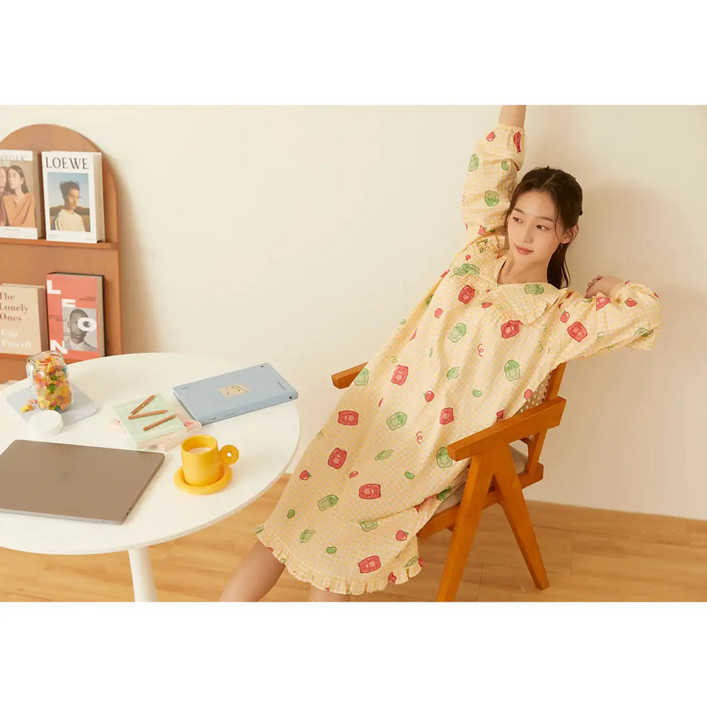 Kakao Friends - Ryan & Choonsik Jelly Ruffles Dress Pajamas Set - Kakao Friends - Clothing - Harumio