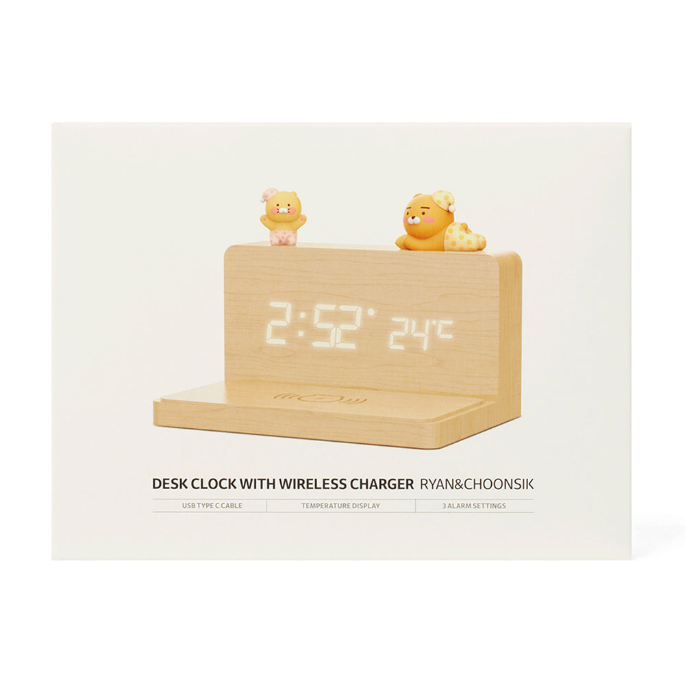 Kakao Friends - Ryan & Choonsik Desk Clock with Wireless Charger