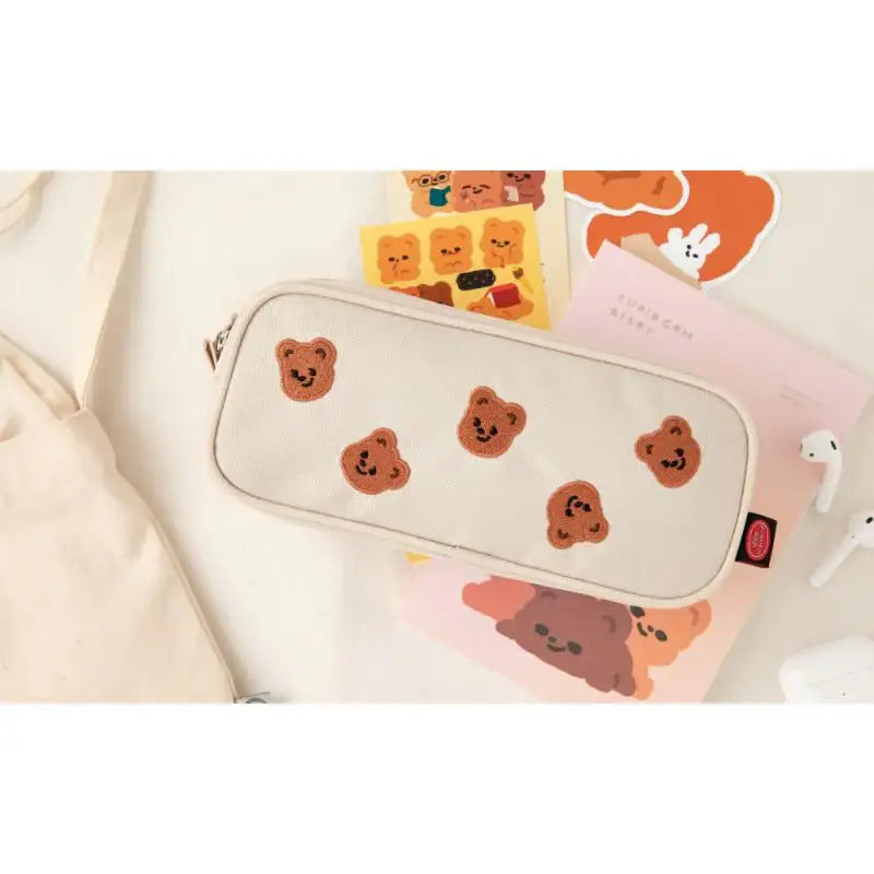Pureureumdesign x 10x10 - Cupid Bear Embroidery Pencil Pouch - Pureureumdesign - Pencil Case - Harumio