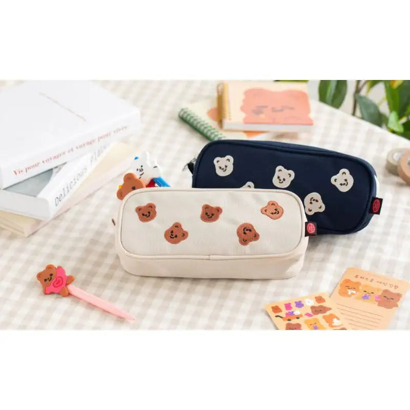 Pureureumdesign x 10x10 - Cupid Bear Embroidery Pencil Pouch - Pureureumdesign - Pencil Case - Harumio