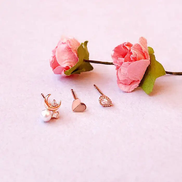 OST - Heart and Moon Earrings Set - OST - Jewelry - Harumio