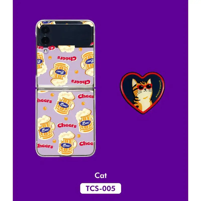 Wiggle Wiggle - Galaxy Z Flip Transparent Case & Heart Griptok Set - Wiggle Wiggle - Phone Case - Harumio