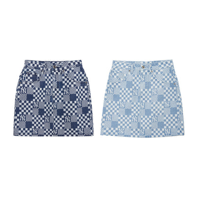 MLB Korea - Women's Checkerboard Print Denim Skirt