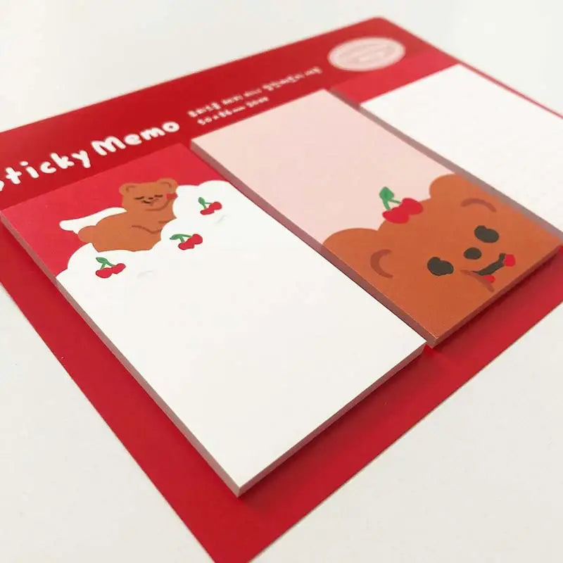 Pureureumdesign x 10x10 - Cupid Bear Cherry Mini Sticky Note Set - Pureureumdesign - Stationery - Harumio