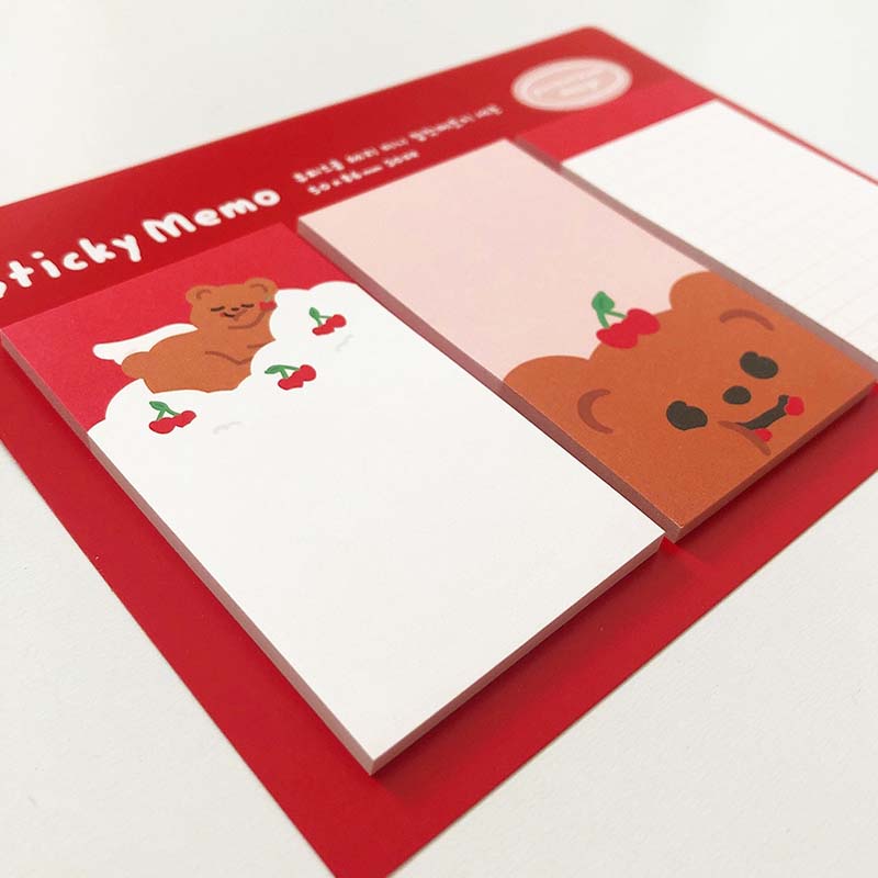 Pureureumdesign x 10x10 - Cupid Bear Cherry Mini Sticky Note Set