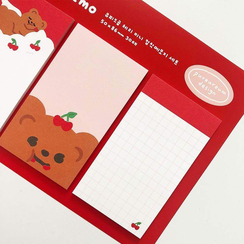 Pureureumdesign x 10x10 - Cupid Bear Cherry Mini Sticky Note Set - Pureureumdesign - Stationery - Harumio