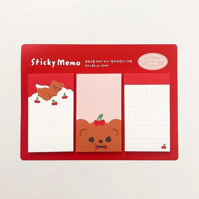 Pureureumdesign x 10x10 - Cupid Bear Cherry Mini Sticky Note Set - Pureureumdesign - Stationery - Harumio