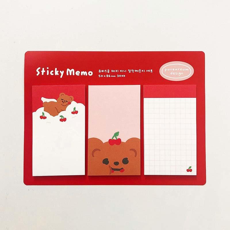 Pureureumdesign x 10x10 - Cupid Bear Cherry Mini Sticky Note Set